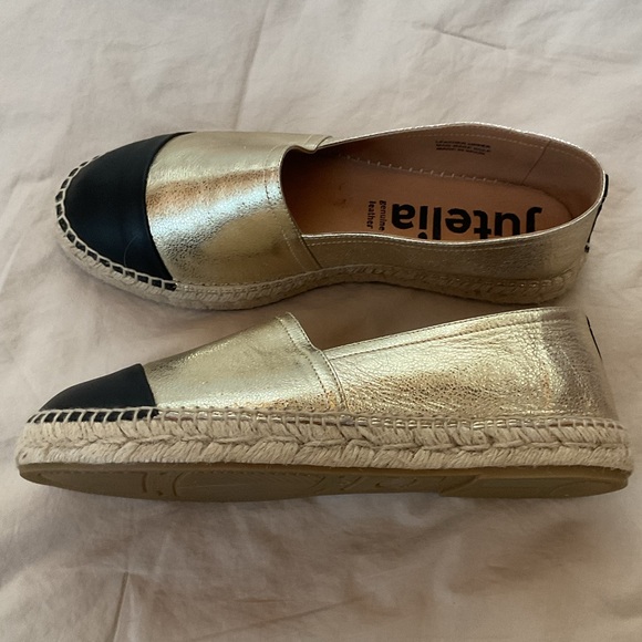 Jutelia Gold Espadrille Flats with Black Toe, 39 - Picture 4 of 6